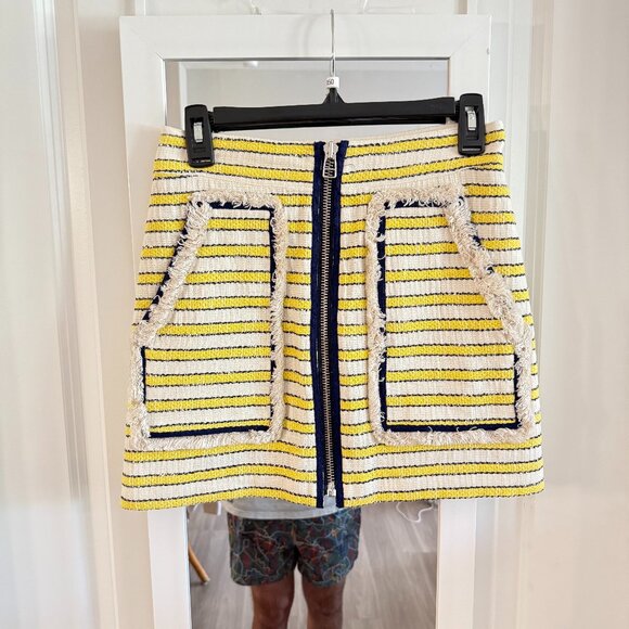 Veronica Beard Lynden Yellow Striped Tweed Mini Skirt Size 2 - Picture 1 of 5